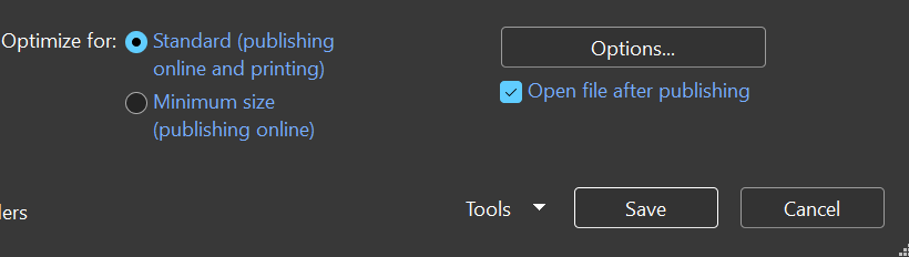 The optimization options in Microsoft Word's "Save As" dialogue box. 